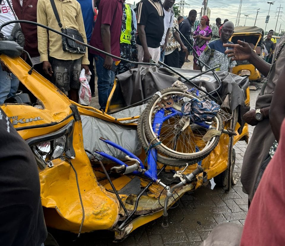 One of the damaged tricycles involved in the accident