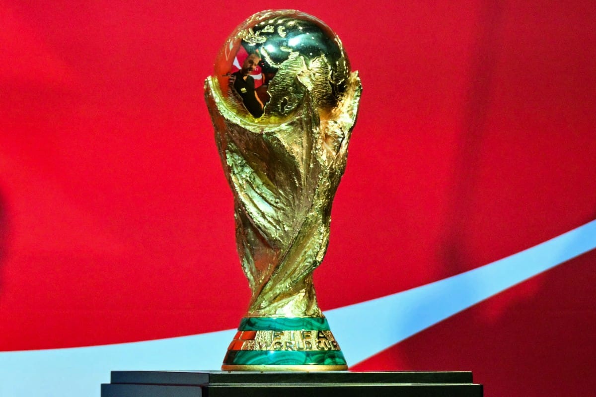 The FIFA World Cup Trophy is displayed during the Los Angeles stop of The FIFA World Cup 26 Trophy Tour