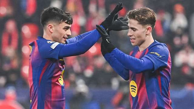 Barcelona players in action during a European match