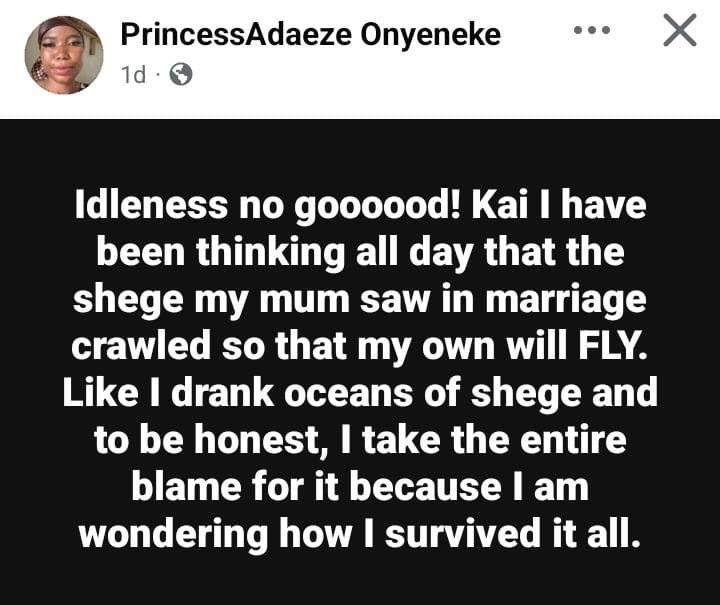 Adaeze Onyeneke's Facebook post about her marriage