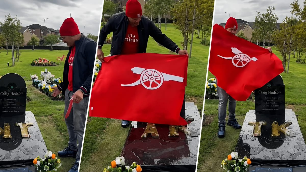 We dit it - Emotional moment man visits his friend’s grave to celebrate with him after Arsenal won the Premier League (Video)