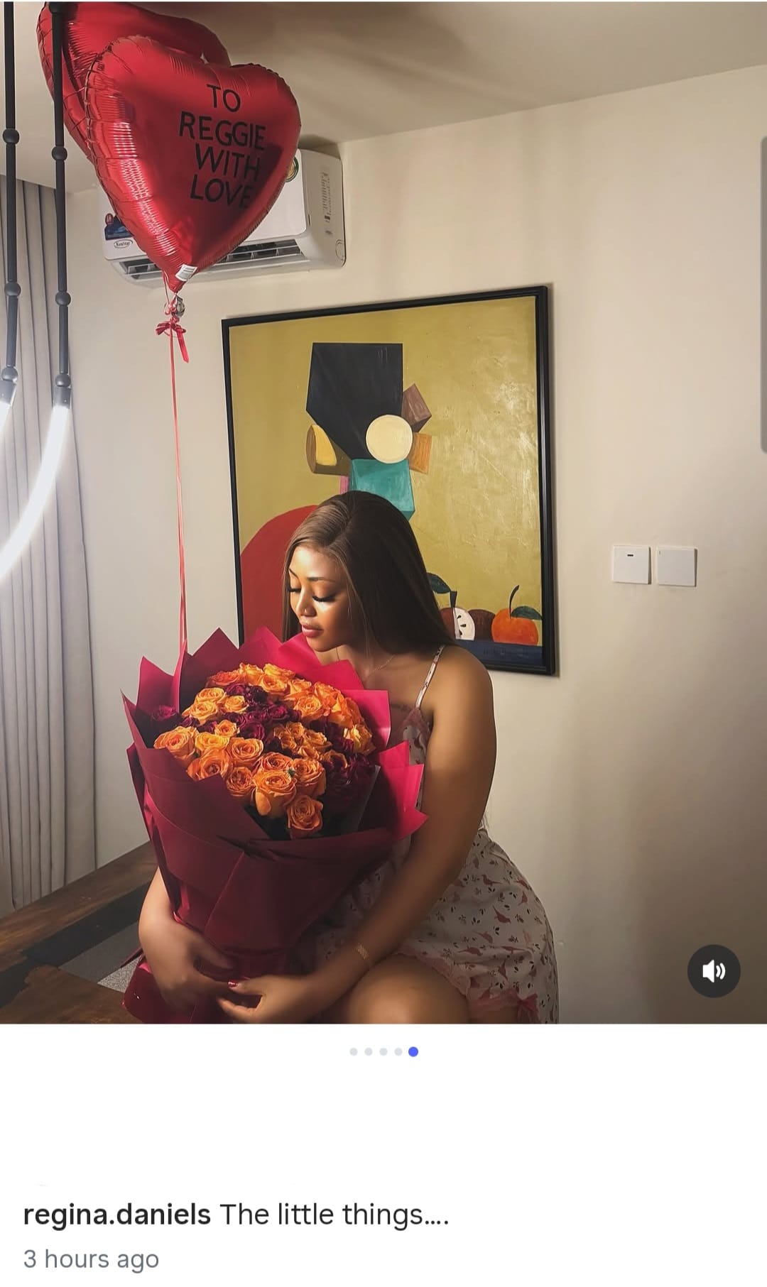 Regina Daniels covering the sender's name on the note