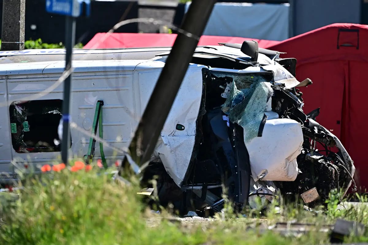 Emergency responders at the site of the train accident in Buggenhout
