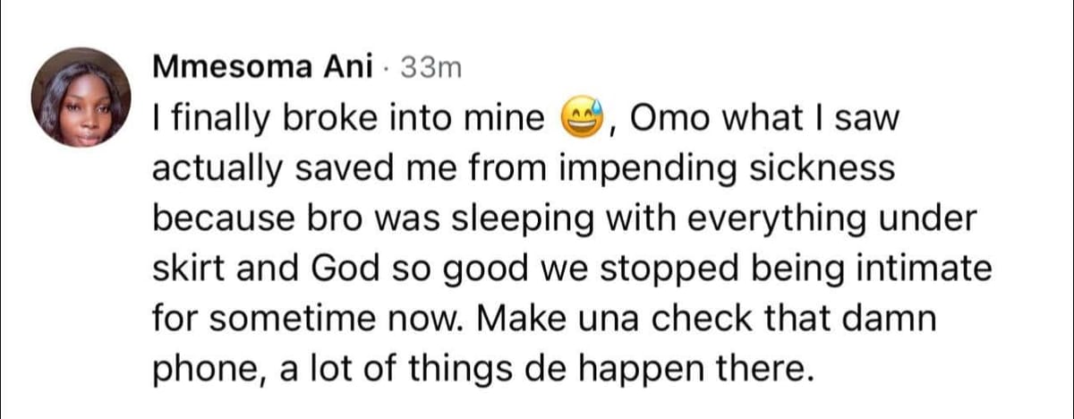 He was sleeping with everything on skirt - Nigerian woman says checking her husband's phone saved her from impending sickness