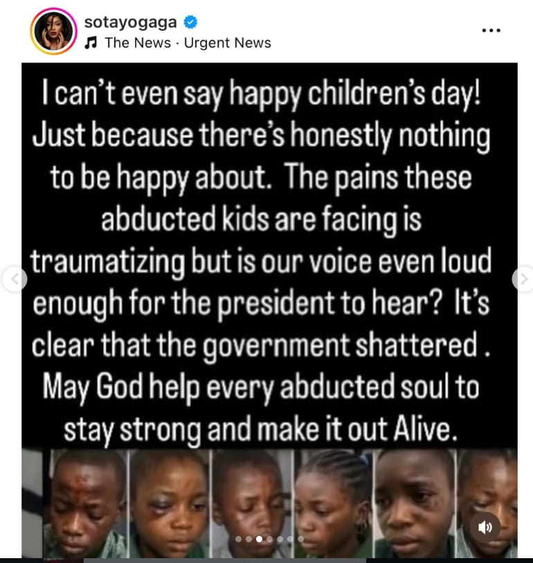 Toke Makinwa, Rudeboy, Ruth Kadiri others mark Children?s Day with ?unhappy Children?s Day? message over abducted Oyo children