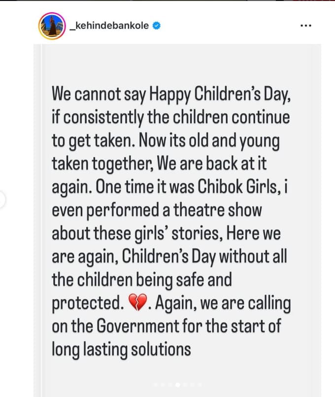 Toke Makinwa, Rudeboy, Ruth Kadiri others mark Children?s Day with ?unhappy Children?s Day? message over abducted Oyo children