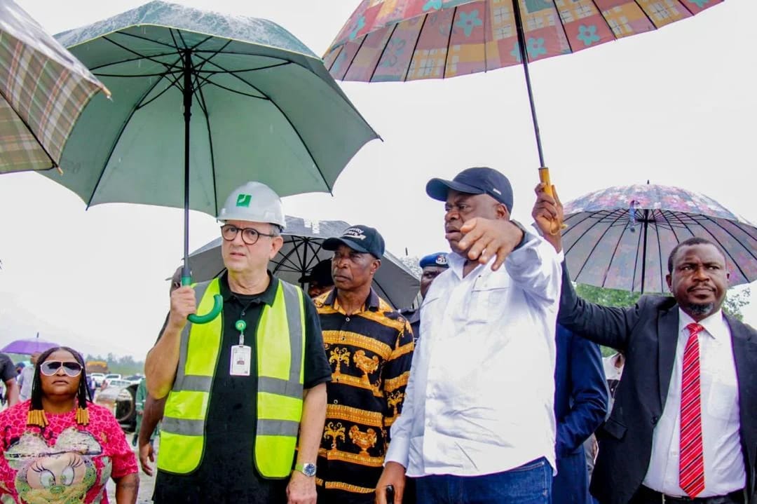 The Governor of Bayelsa State, Senator Douye Diri, while inspecting the Nembe-Brass Road project in the state’s Eastern Senatorial District
