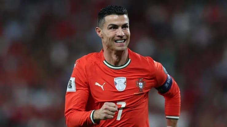 A close-up of Cristiano Ronaldo in action.