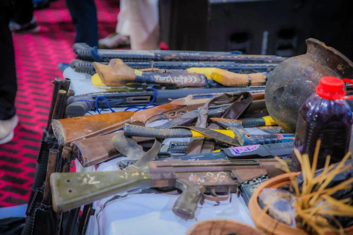 Assorted weapons allegedly surrendered by former cult members during the renunciation event in Edo State.