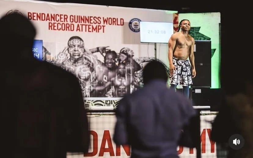 Benjamin Daniel, popularly known as Bendancer, in action during his 168-hour GWR dance marathon in Lagos.