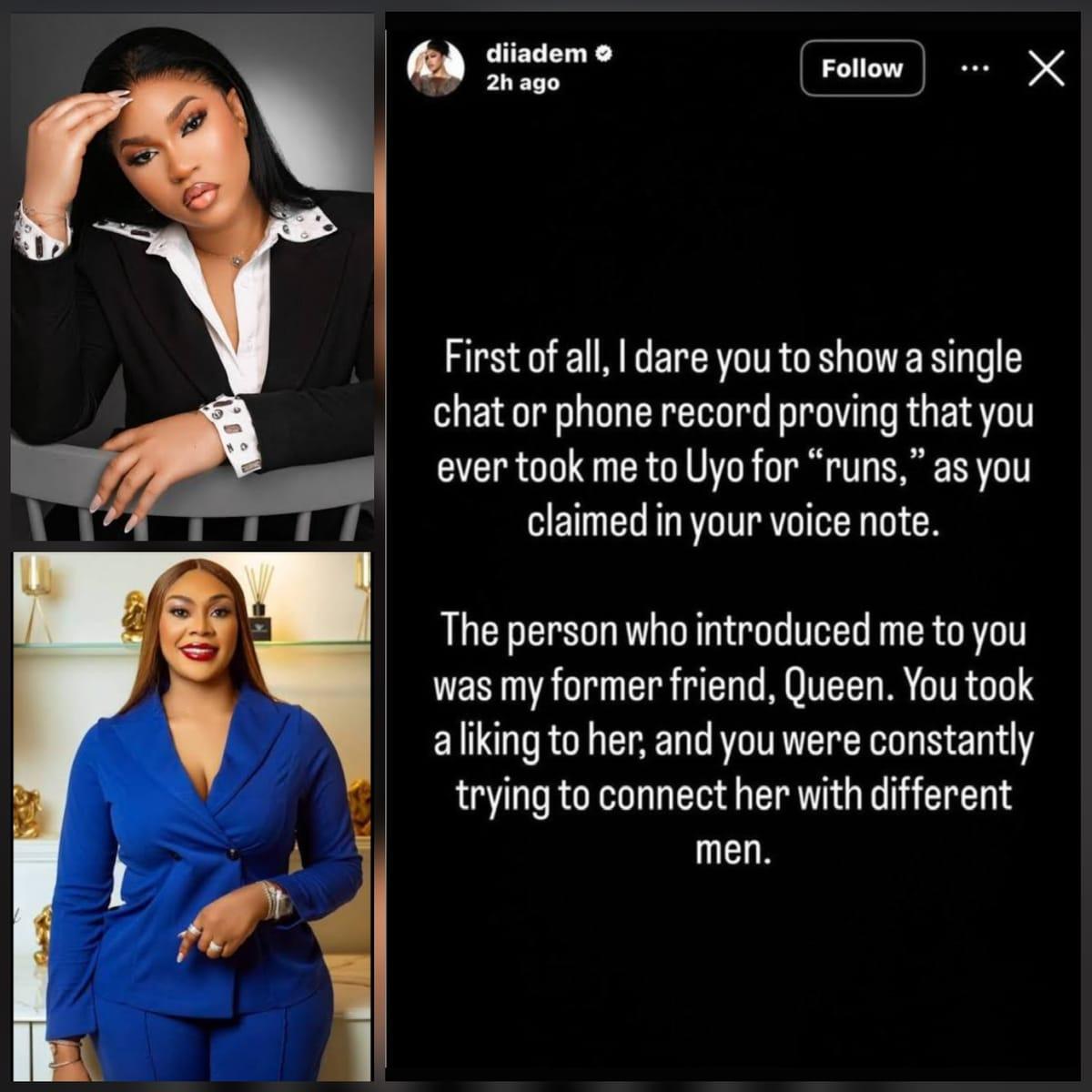 Diiadem Fires Back at Ehi Over Allegations, Explains Her Side of the Story