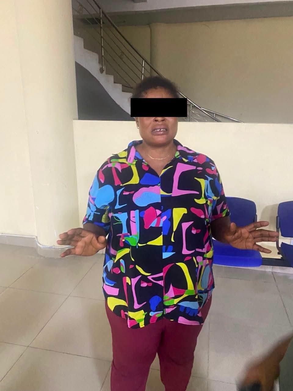 Security personnel with some of the arrested women involved in the baby sale scheme.