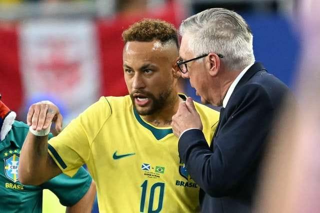 Neymar Jr. looking emotional after Brazil's victory in the World Cup 2026 fixture.