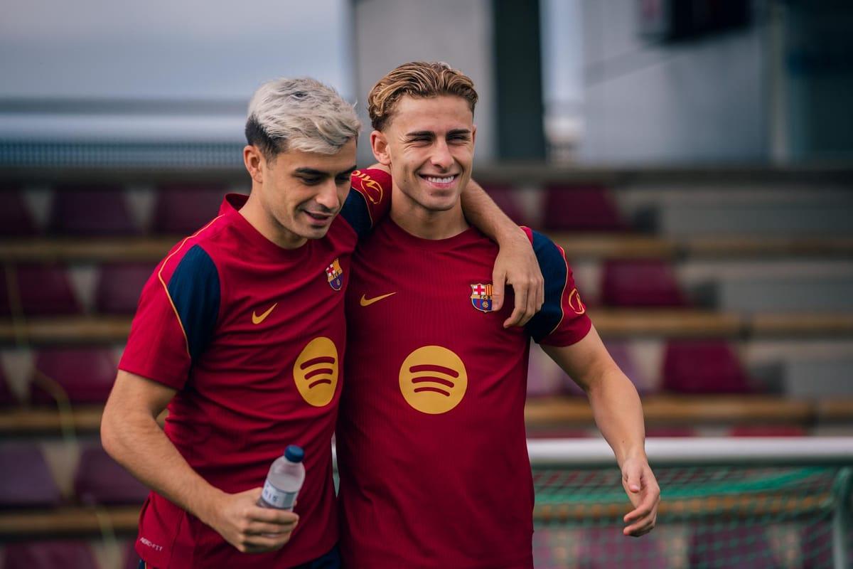 Members of the FC Barcelona squad preparing for an away game.