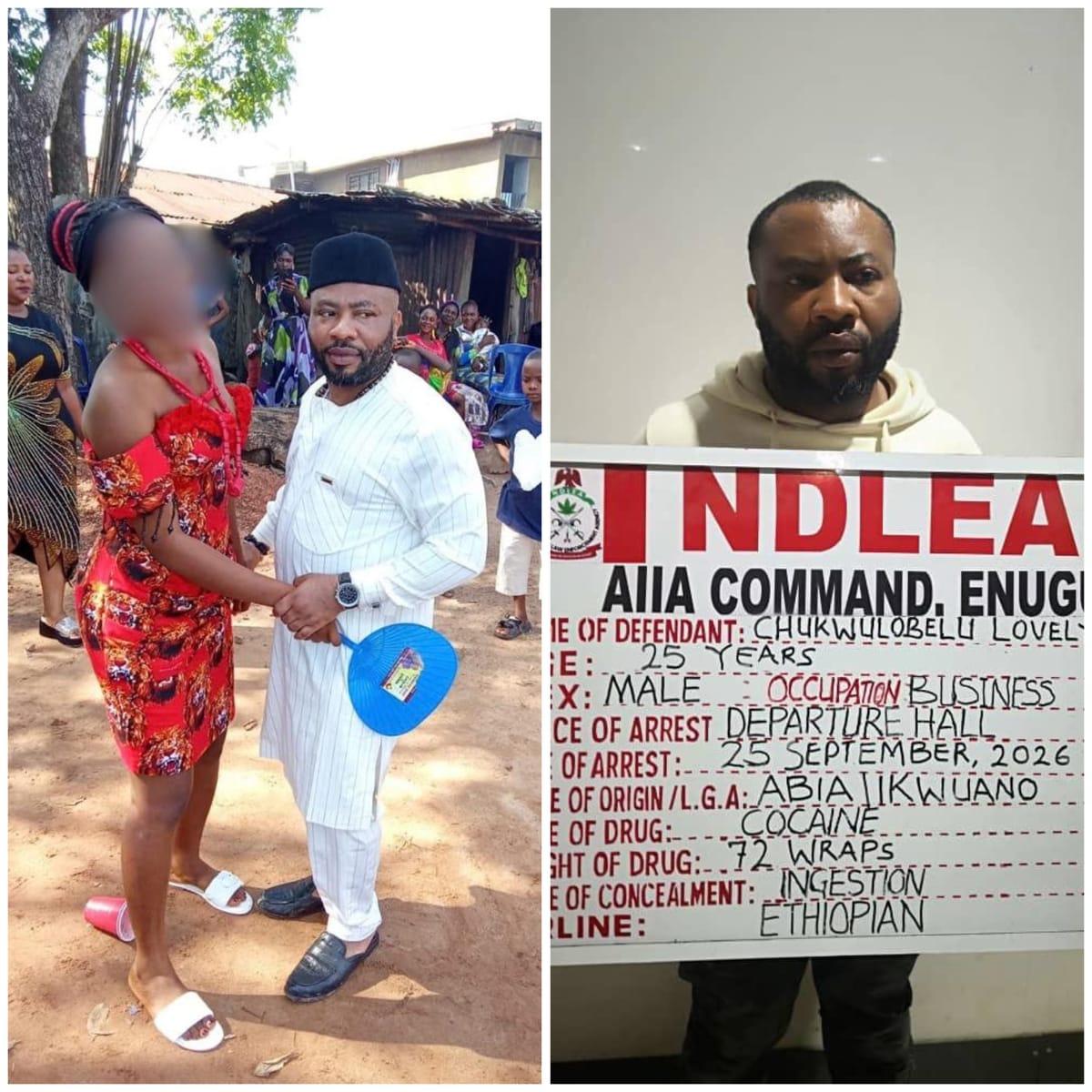 Newlywed Caught Trafficking 72 Cocaine Wraps at Enugu Airport, Blames Wedding Debt