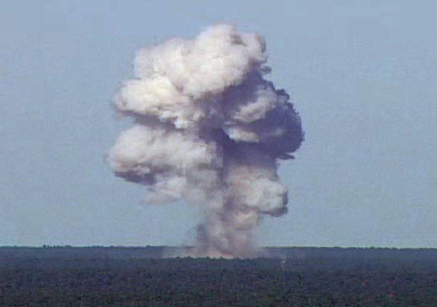 The GBU-43/B, also known as the Massive Ordnance Air Blast, detonates during a test at Eglin Air Force Base, Florida, on November 21, 2003.