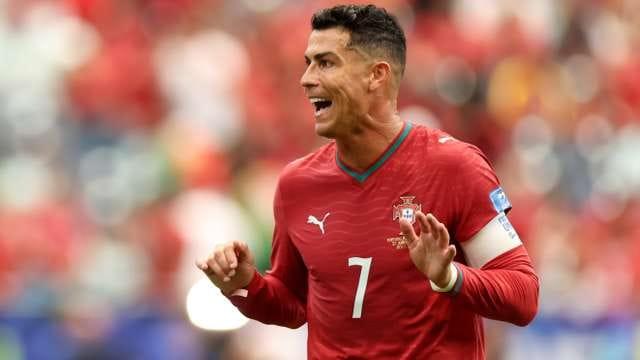 Five-time Ballon d'Or winner Cristiano Ronaldo on the pitch for his national team.