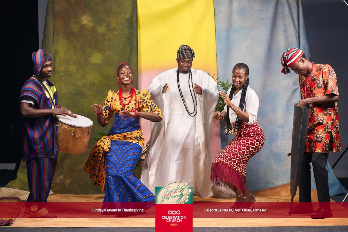 Congregation members participating in a Thanksgiving service at Celebration Church International.