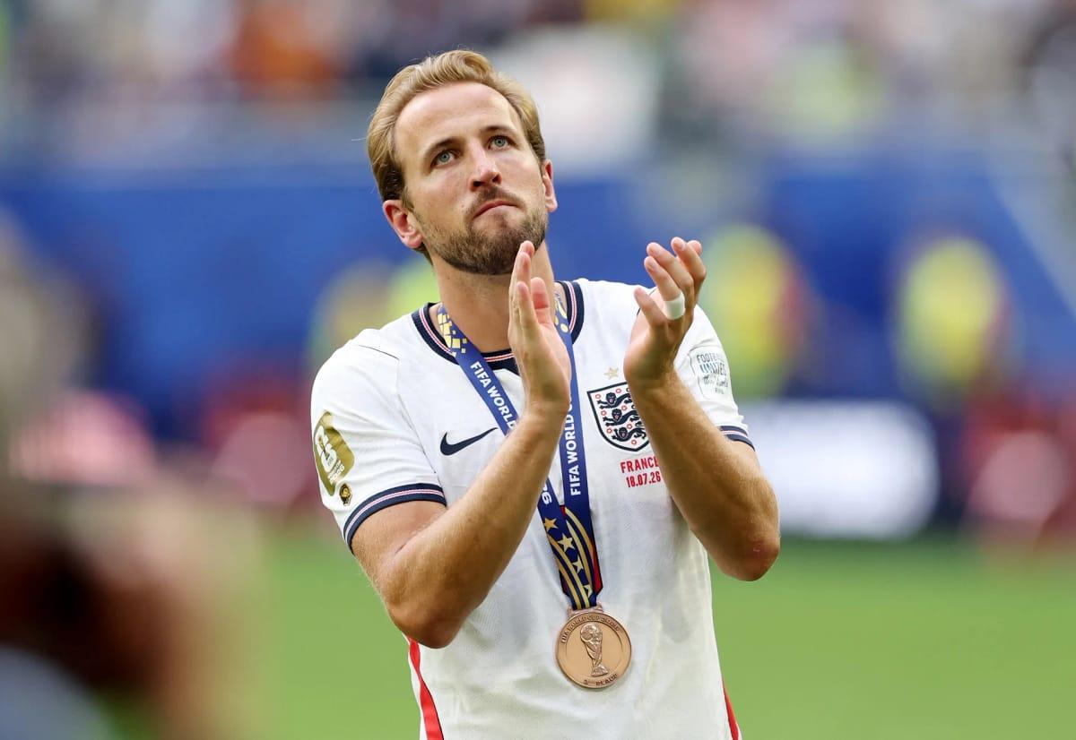 A portrait of Harry Kane, the English striker who won the European Golden Shoe