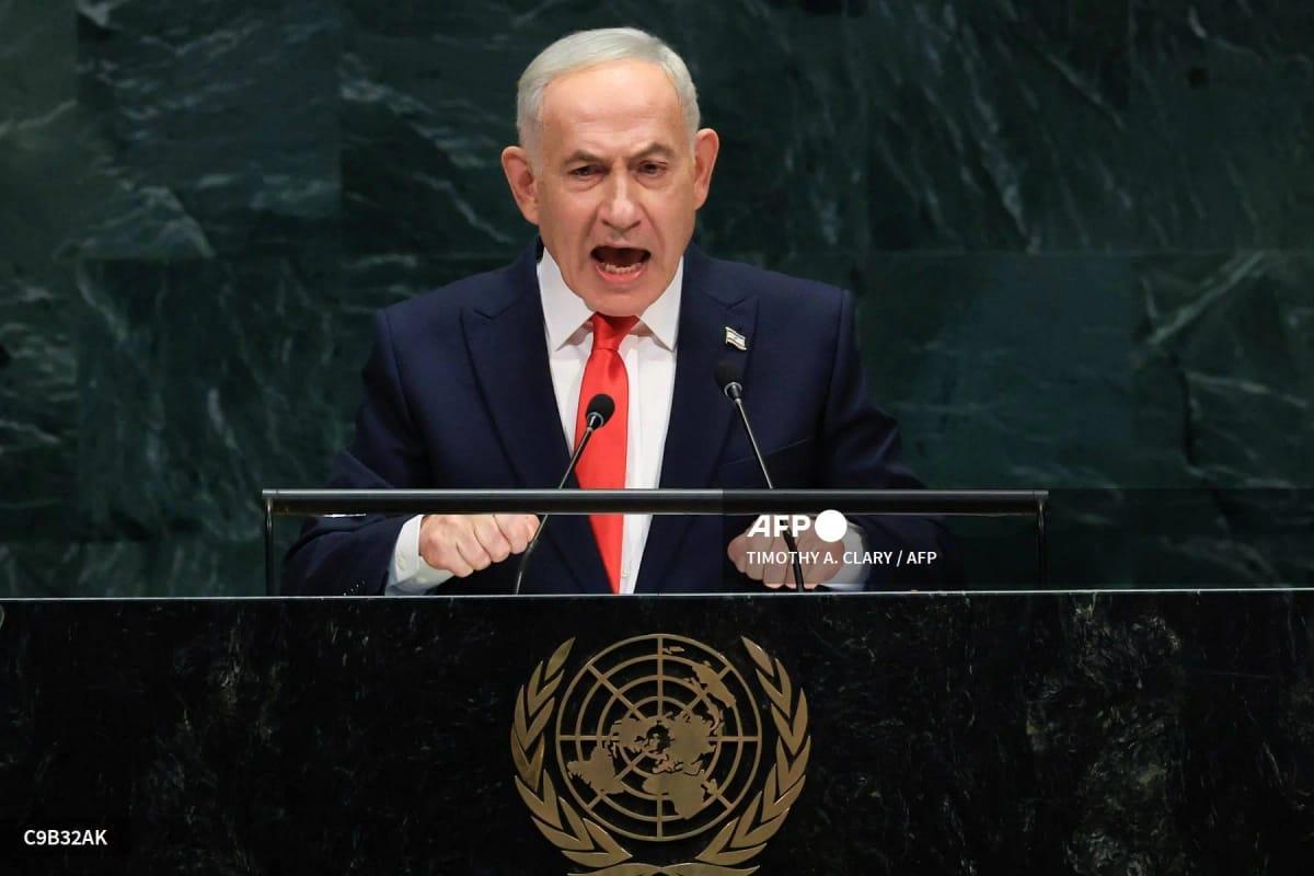 Israeli Prime Minister Benjamin Netanyahu addressing the 81st United Nations General Assembly in New York.