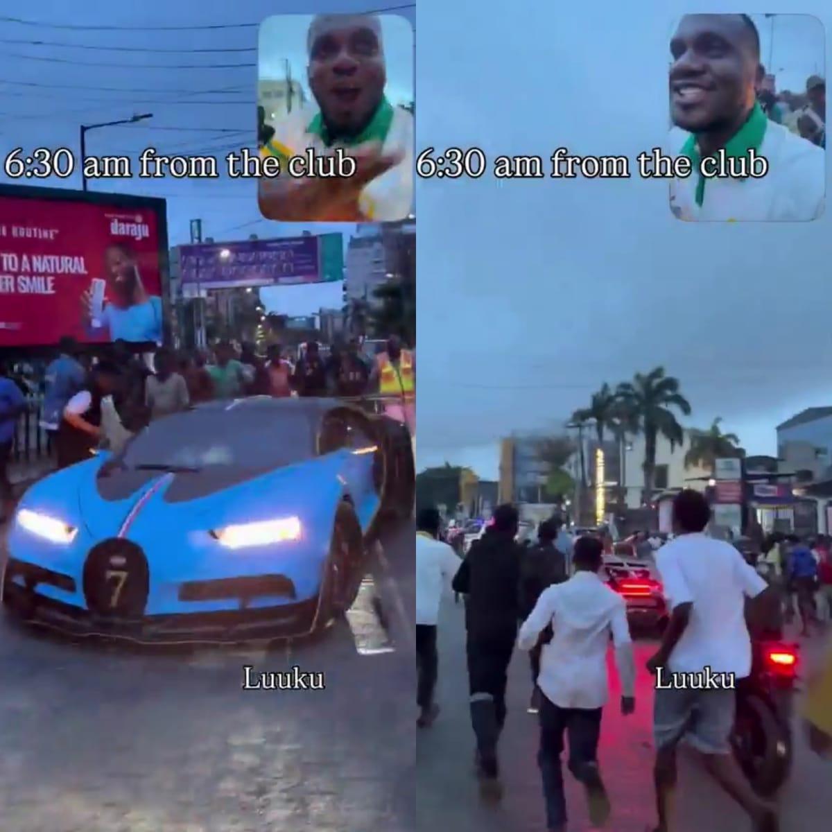 Dawn Club Exit: Lagos Crowd Pursues Burna Boy's Luxury Bugatti