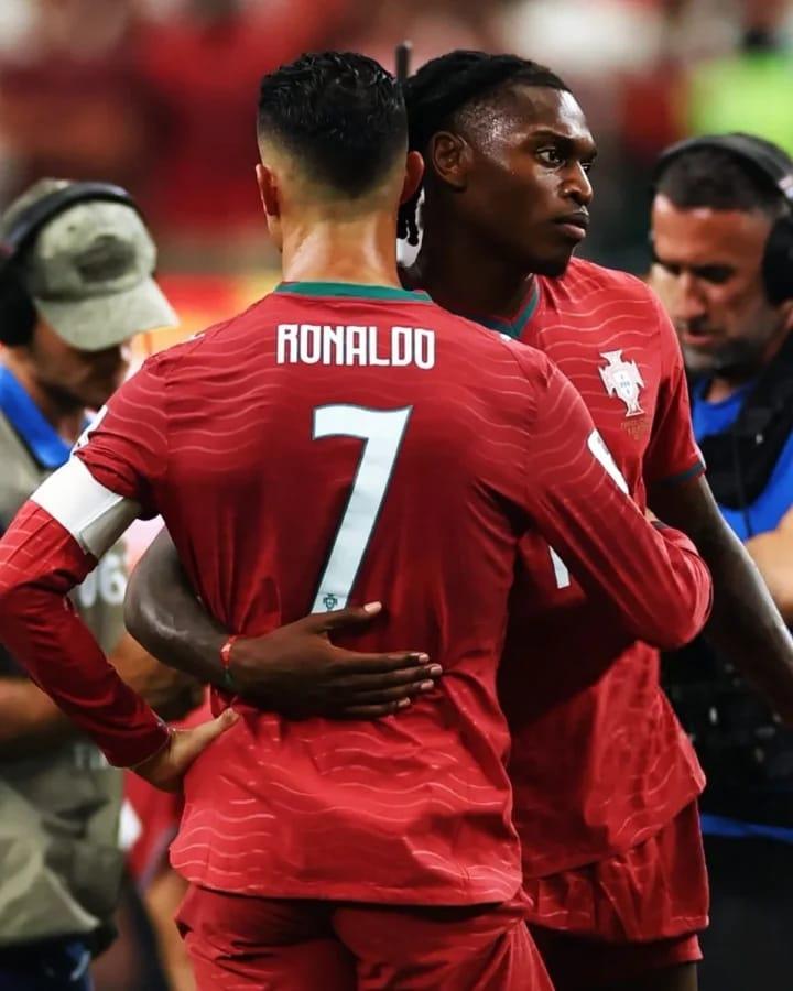 Rafael Leão alongside Cristiano Ronaldo during a past national team event.