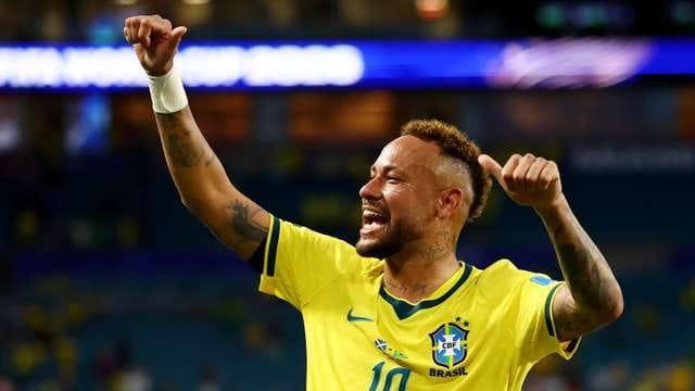 Neymar representing Brazil during a World Cup match against Scotland.