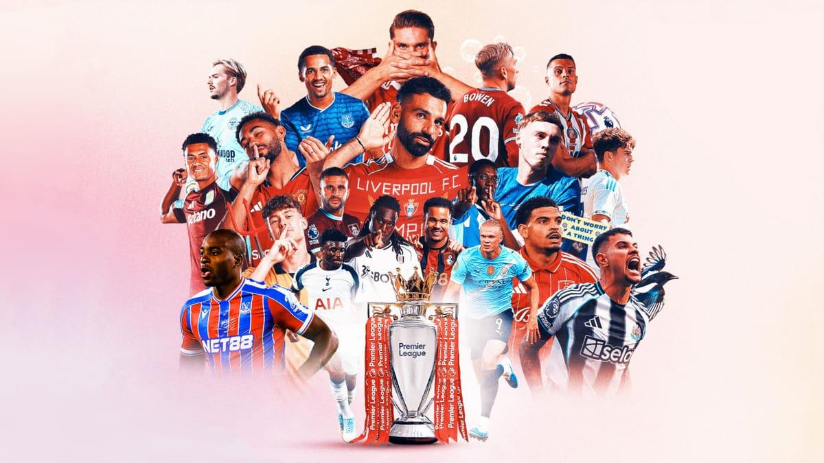 A visual representation of Premier League competition, featuring various club players and the coveted Premier League trophy.