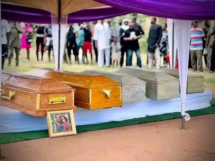 Family and friends pay their last respects to the deceased couple and their three children.
