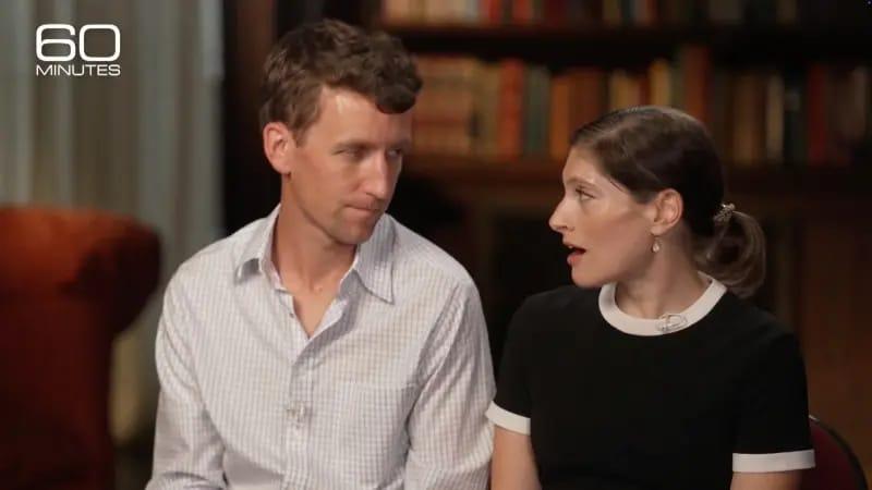 Patrick Clancy and his new wife, Rachel Danis, during their '60 Minutes' interview where they announced their family plans.