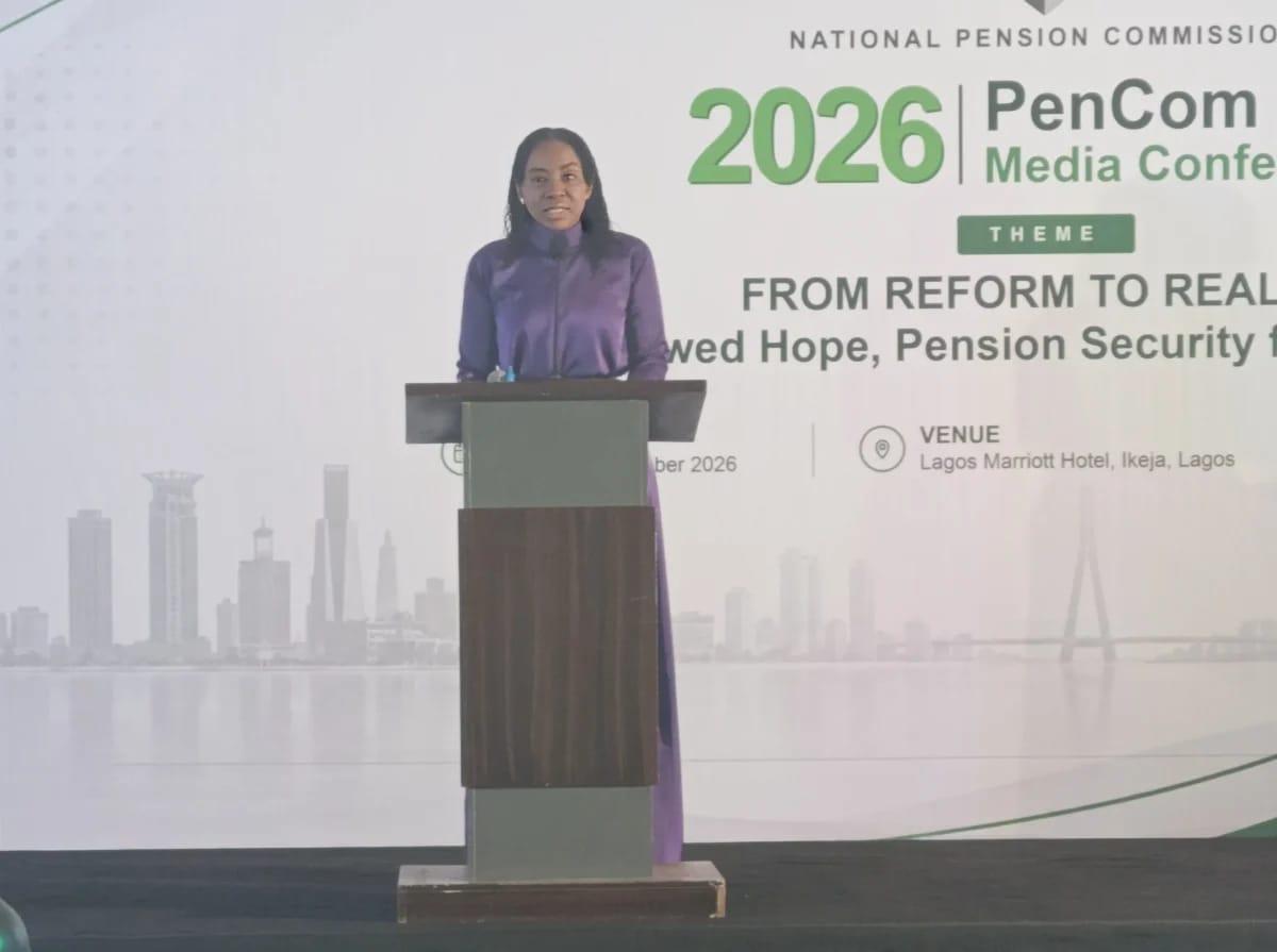 Ms. Omolola Oloworaran, Director General of the National Pension Commission (PenCom), addressing the media.
