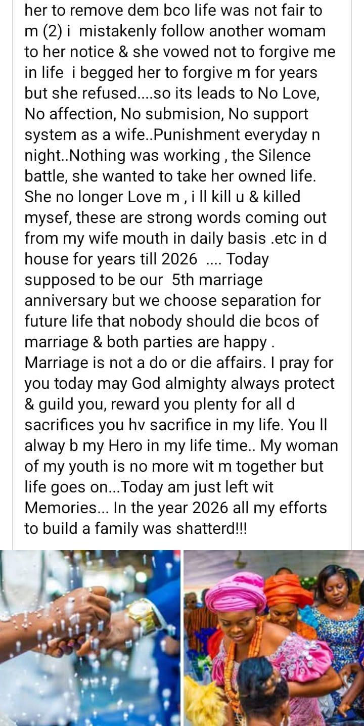 I mistakenly followed another woman and my wife vowed not to forgive me -  Nigerian man bemoans end of his marriage