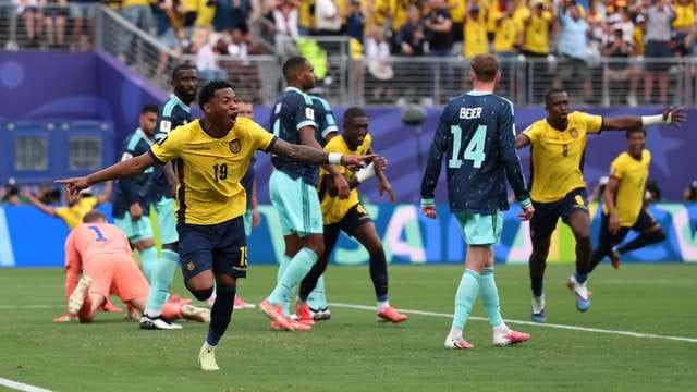 A moment of intense play between Ecuador and Germany during their crucial FIFA World Cup 2026 Group E fixture.