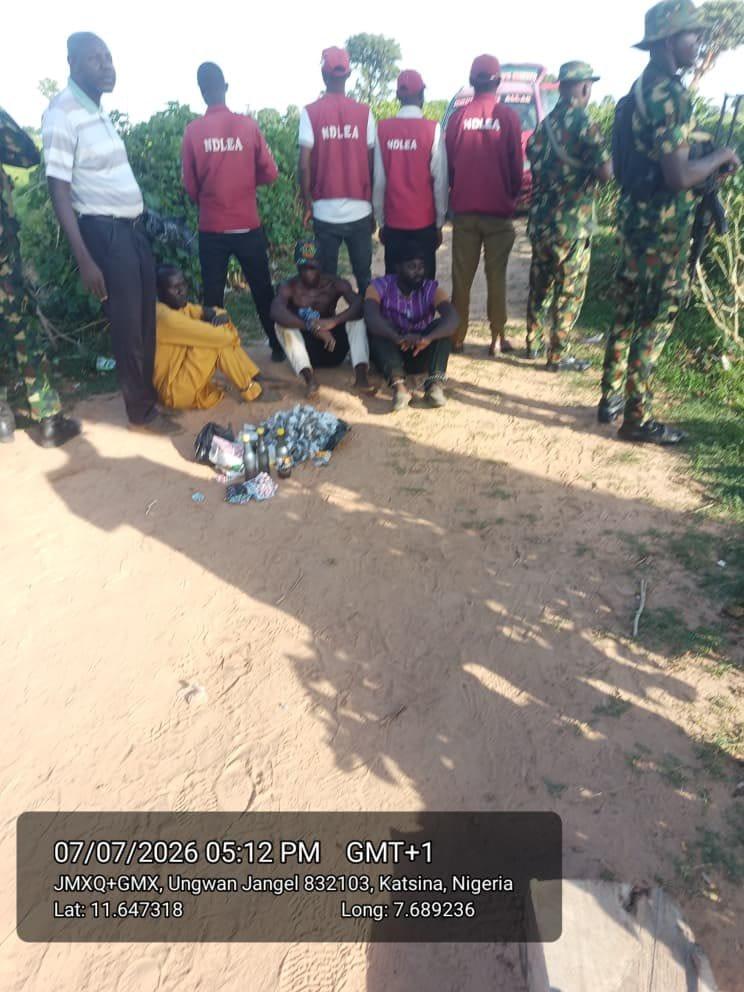 Operatives from the Nigerian Army and NDLEA during the raid in Kagara village, Katsina.