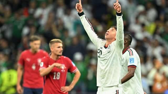 Action shot from the FIFA World Cup 2026 match between Czechia and Mexico.