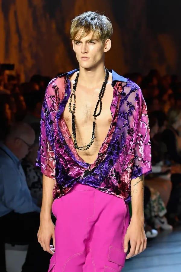 Presley Gerber on the runway during a fashion show in 2018.