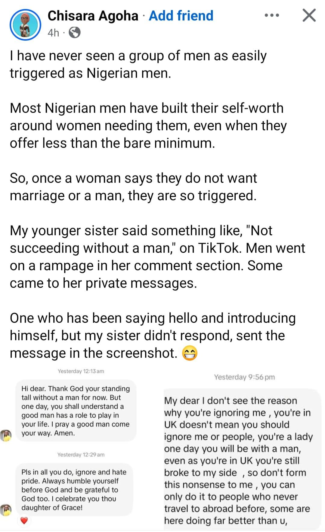 Visual representation of a woman's online declaration of independence and subsequent reactions