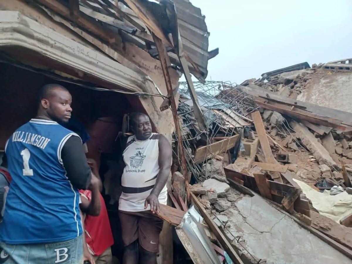 Debris and wreckage seen at the site of the collapsed structure in Anambra.