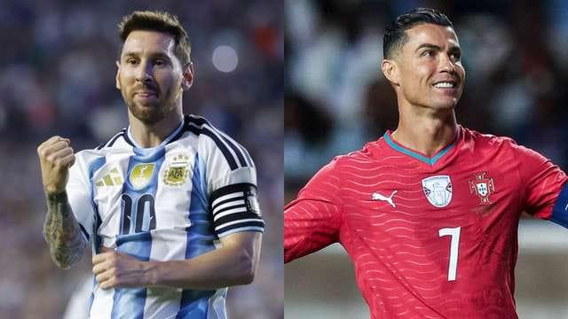 Lionel Messi and Cristiano Ronaldo, two of football's greatest players, in action.