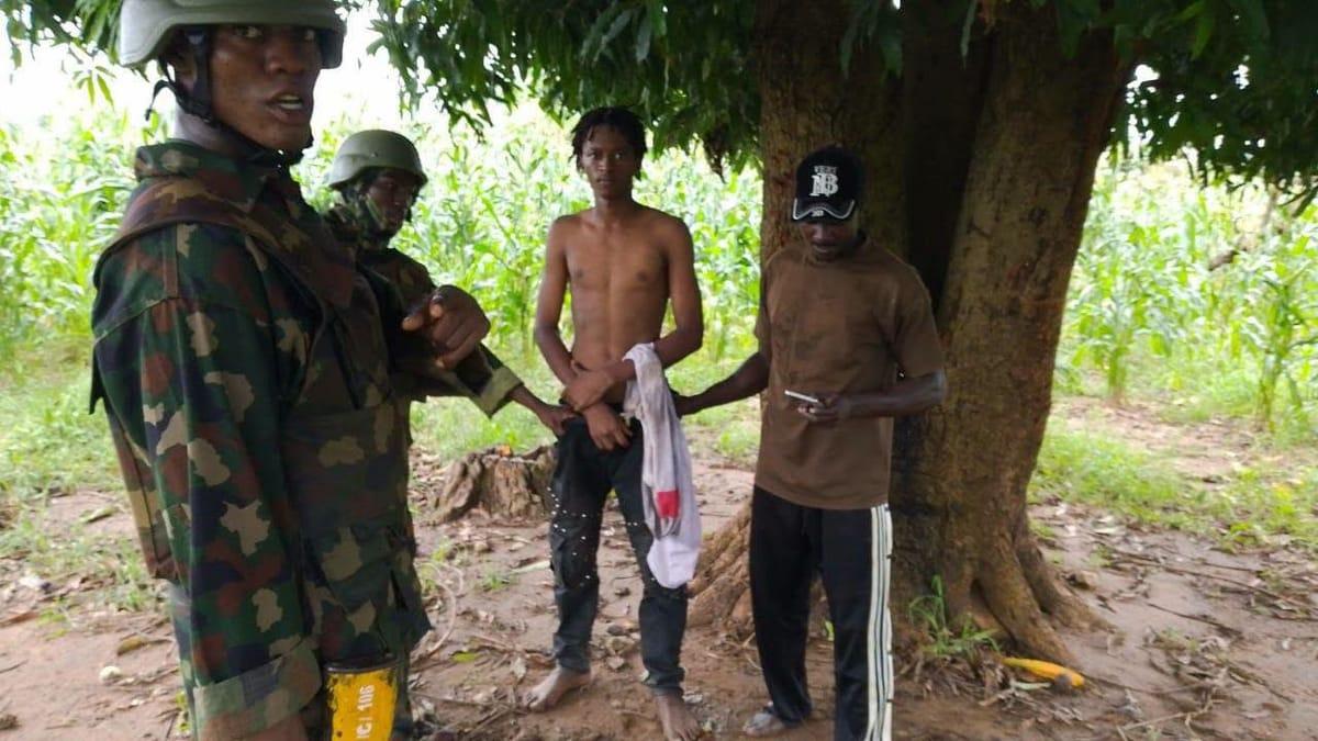 Suspects apprehended by the Nigerian Army following the rescue mission.