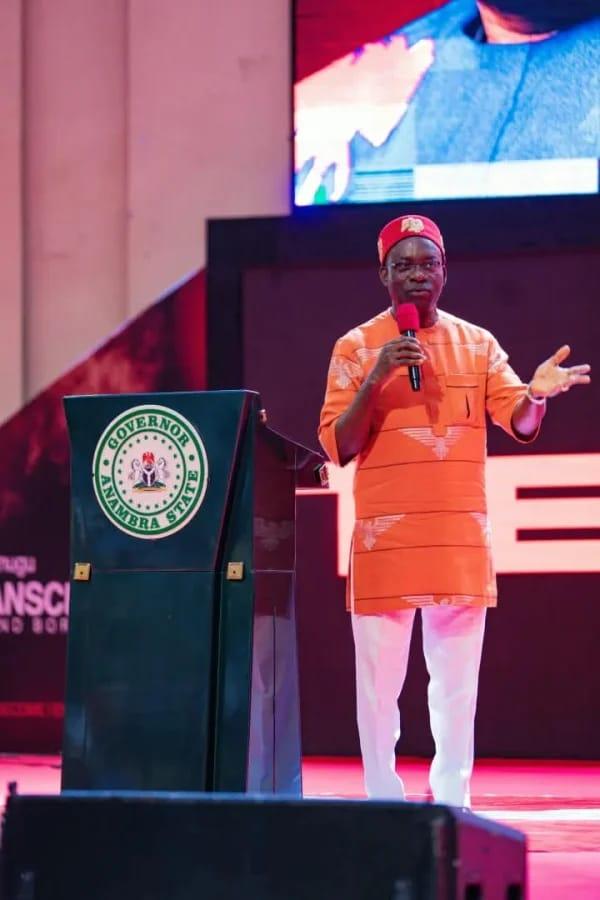 Professor Chukwuma Soludo, Governor of Anambra State, delivering a speech on collective progress for Ndigbo.