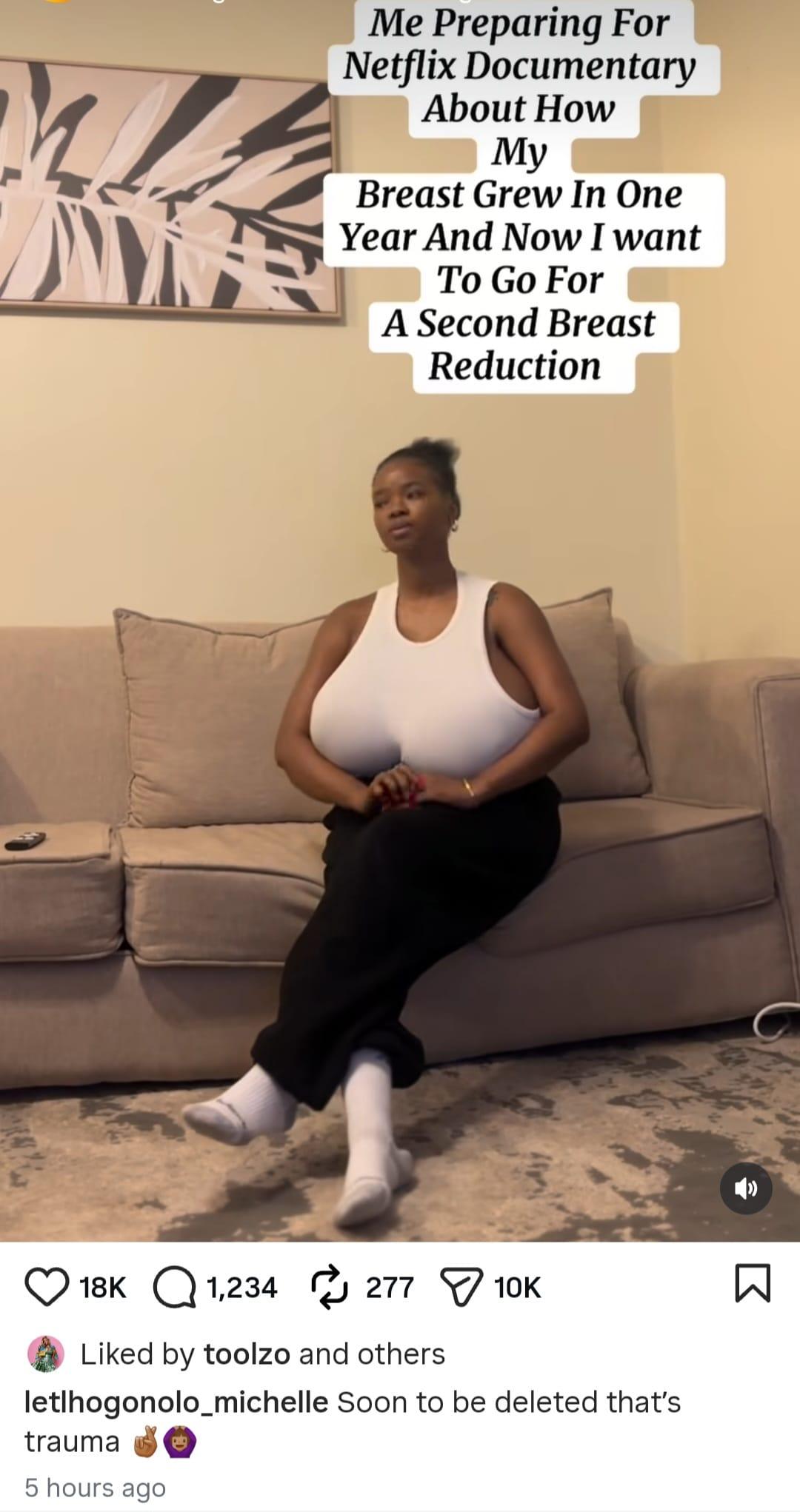 Michelle Letlhogonolo considering a second breast reduction surgery.