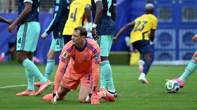 Manuel Neuer reacting to a goal conceded during the group stage encounter.