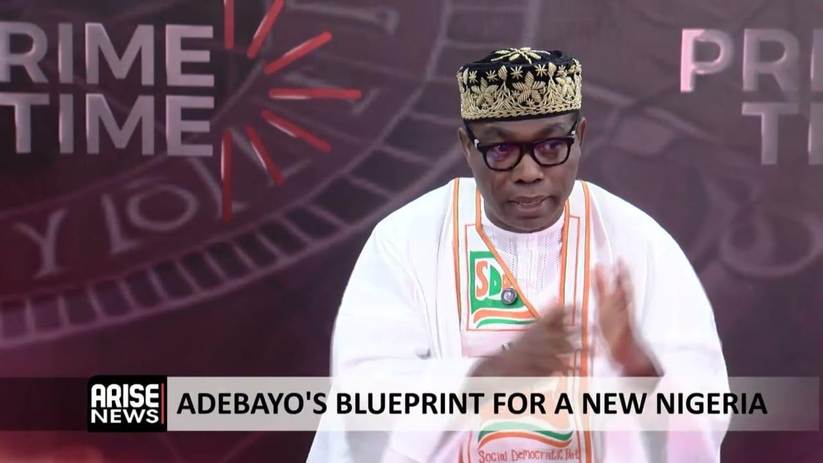 Adebayo discusses his "Farewell to Poverty and Insecurity" blueprint during an ARISE NEWS interview.