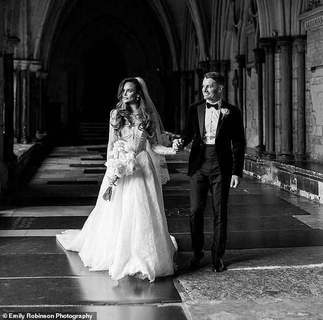 The newlywed couple, Shay Given and Rebecca Gibson, posing for a photograph.