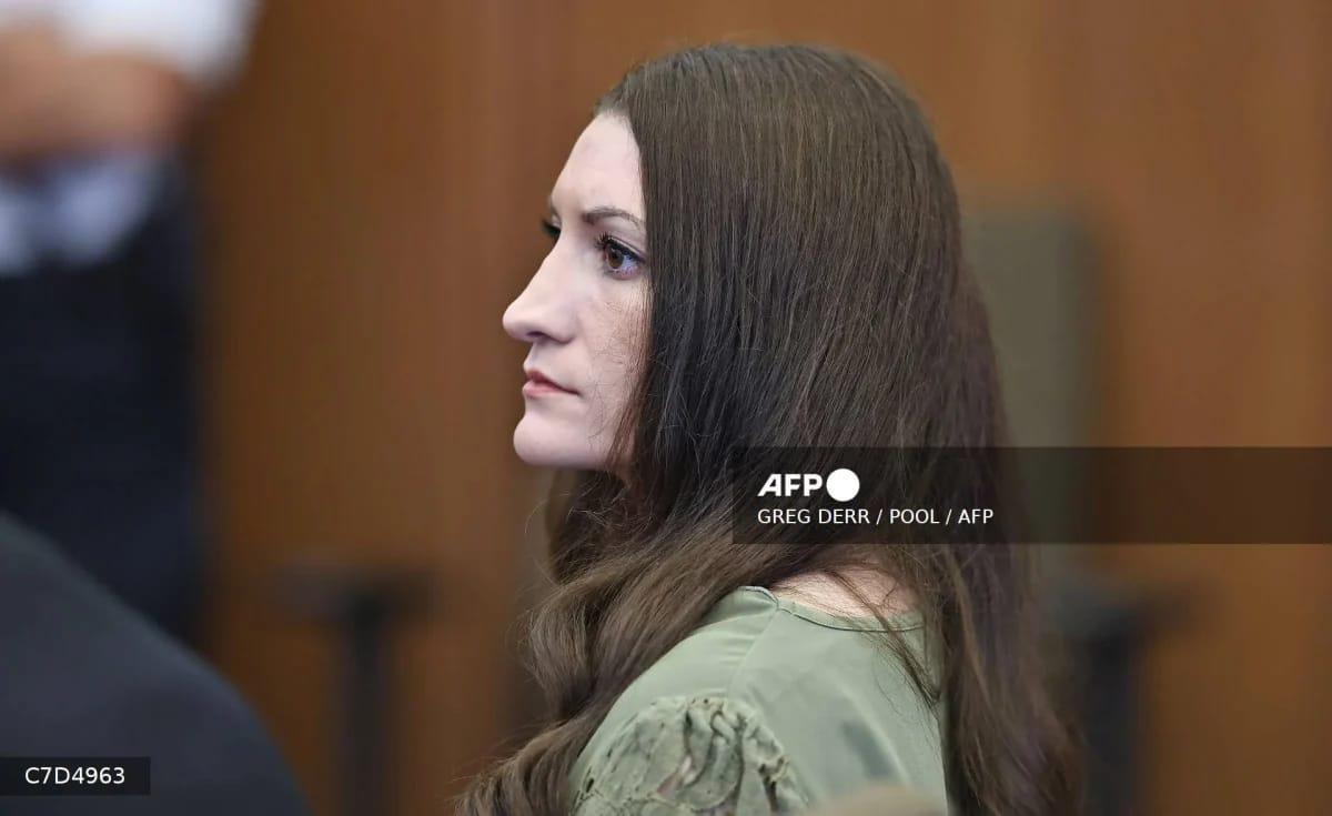 Lindsay Clancy, the accused, observes the courtroom proceedings during her murder trial at Plymouth County Superior Court in Massachusetts.