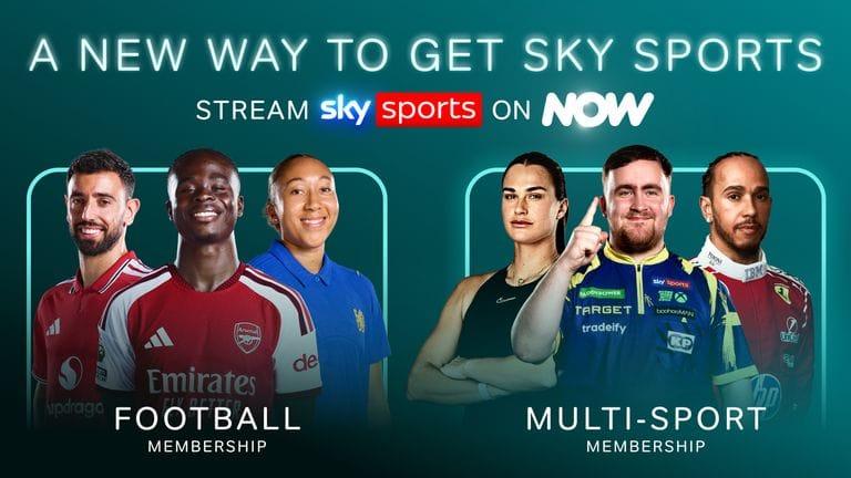 Promotional image for NOW Sky Sports memberships.