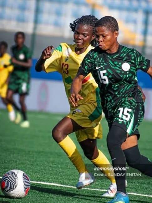 Action from the FIFA U-17 Women's World Cup qualifier between Nigeria's Flamingos and Benin's Amazons in Lomé.