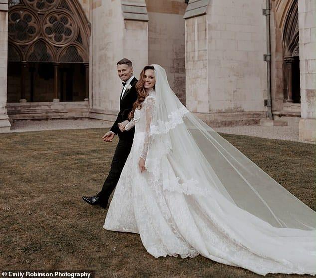 Former Premier League goalkeeper Shay Given with his bride, Rebecca Gibson, after their ceremony.