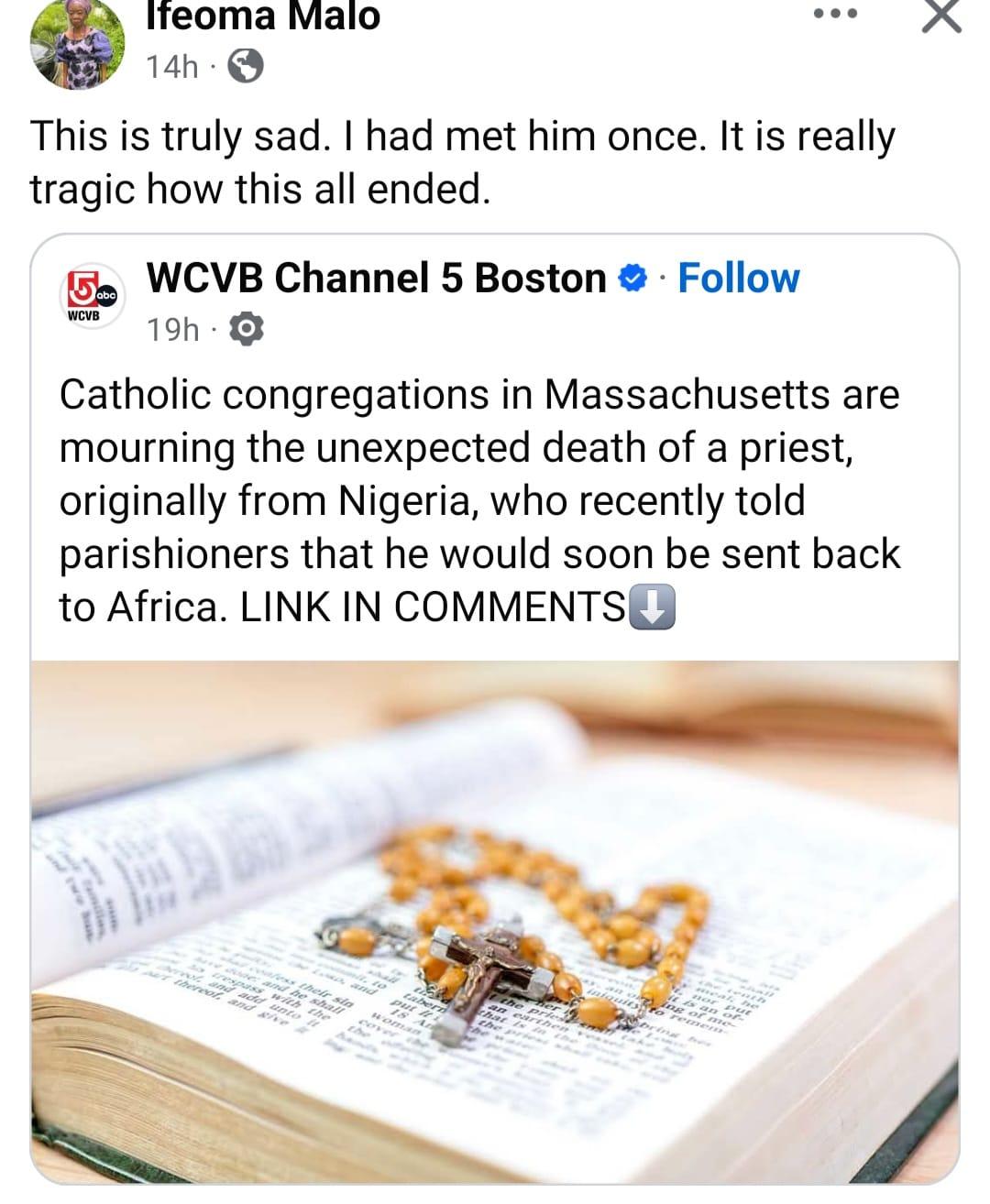 Father Ben, the Nigerian priest mourned by his Massachusetts congregation after his sudden death.
